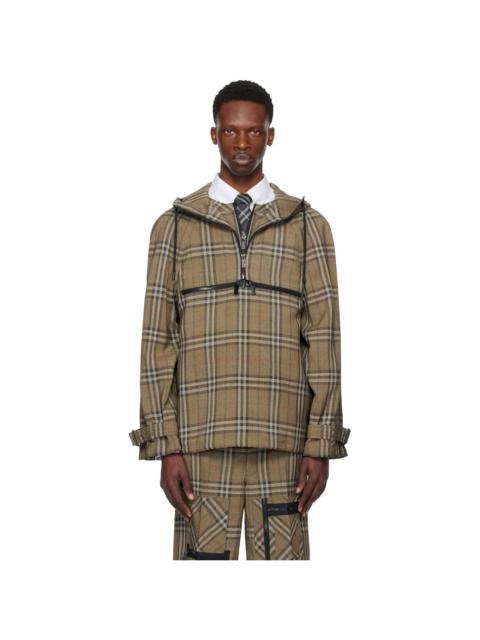 Burberry Brown Check Silk Blend Hooded Jacket