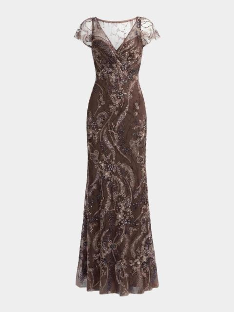 MAC DUGGAL Embroidered Sequined Gown