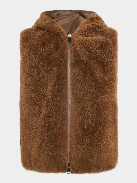 Brunello Cucinelli Reversible Teddy Cashmere Goat Shearling Hooded Vest