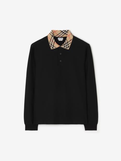 Burberry Long-sleeve Check Collar Cotton Polo Shirt