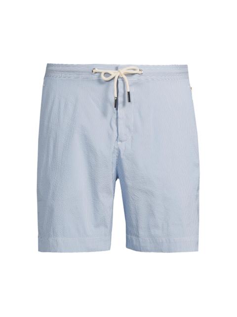 ORLEBAR BROWN Men's Bulldog Seersucker Swim Shorts - Catalina Blue White Stripe