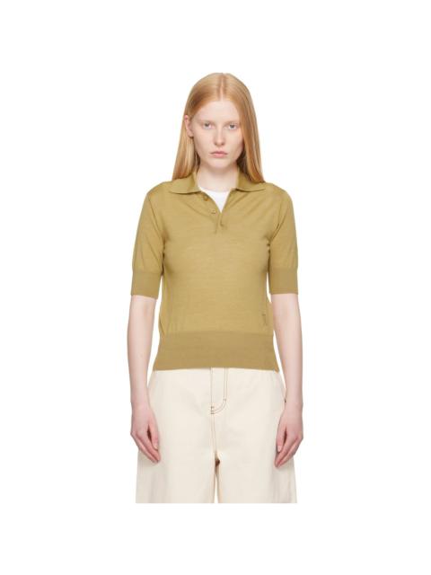 AMI Paris Khaki Wool Tonal Ami de Coeur Polo