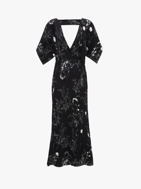 Kimono Sleeve Printed Dress In Black