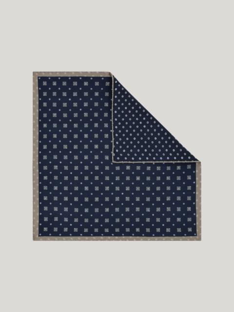 Canali BLUE SILK DOUBLE PRINT POCKET SQUARE WITH HAND-STITCHED HEM