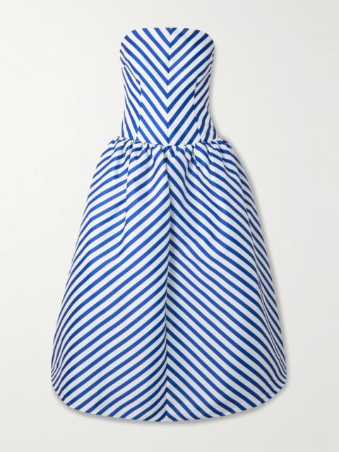 self-portrait Strapless Striped Taffeta Midi Dress