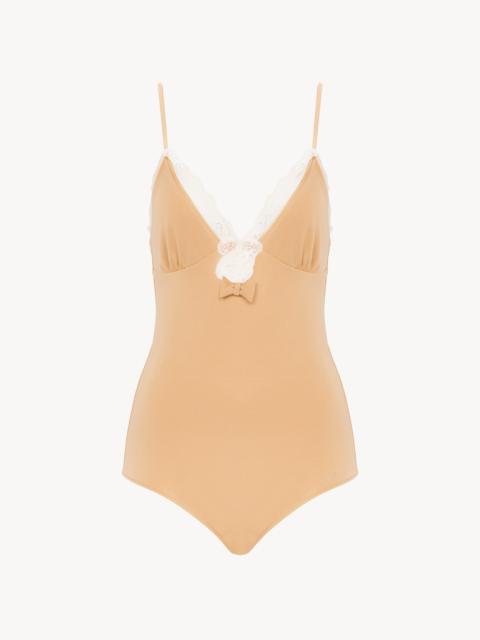 Chloé LACE-TRIMMED RUCHED BODYSUIT
