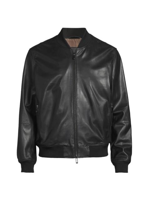 EMPORIO ARMANI Men's Leather Bomber Jacket - Black