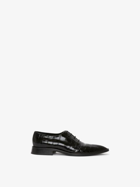 Victoria Beckham Pointy Toe Flat Lace Up In Black Croc-Effect Leather