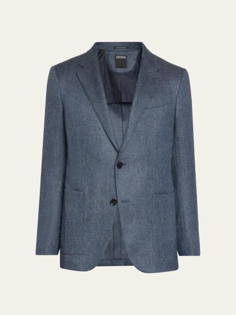 ZEGNA Men's Wool and Cotton Chevron Single-Breasted Sport Coat