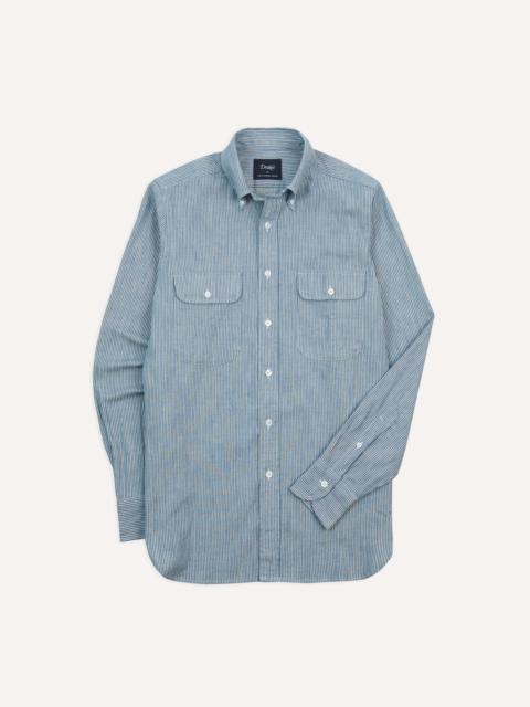 Drake's Navy Stripe Denim Work Shirt