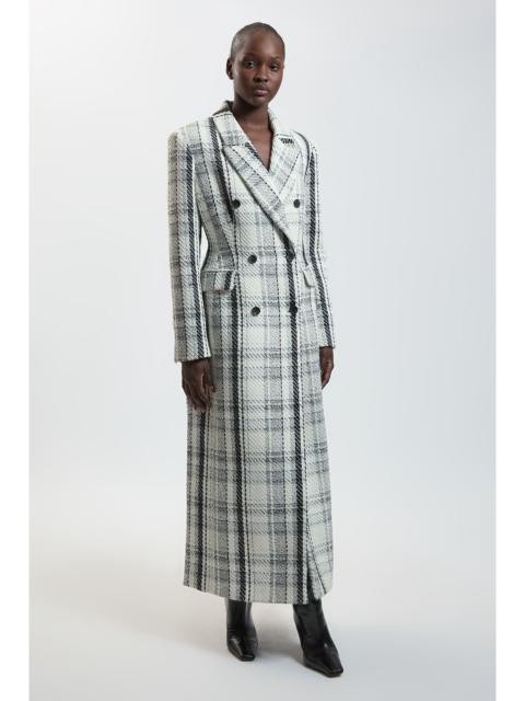 KAREN MILLEN Wool Blend Check Double Breasted Tailored Maxi Coat