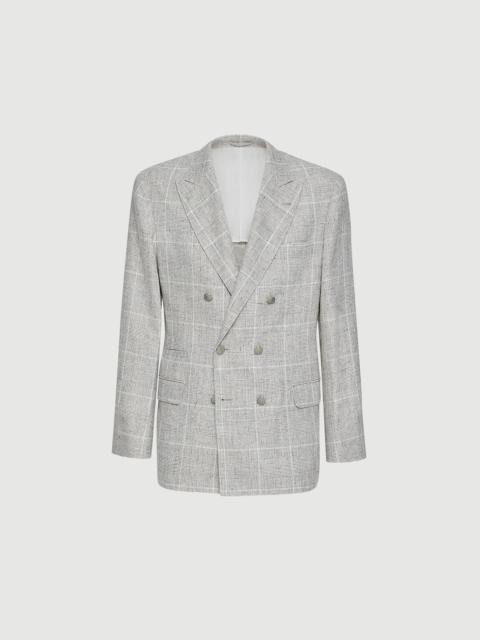 Brunello Cucinelli Linen Prince of Wales one-and-a-half breasted deconstructed blazer with metal buttons