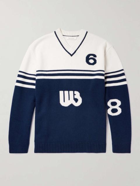 WALES BONNER Two-Tone Intarsia Wool Sweater