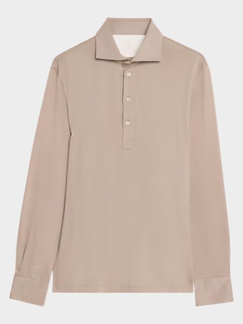 Brunello Cucinelli Men's Cotton Jersey Long-Sleeve Polo Shirt