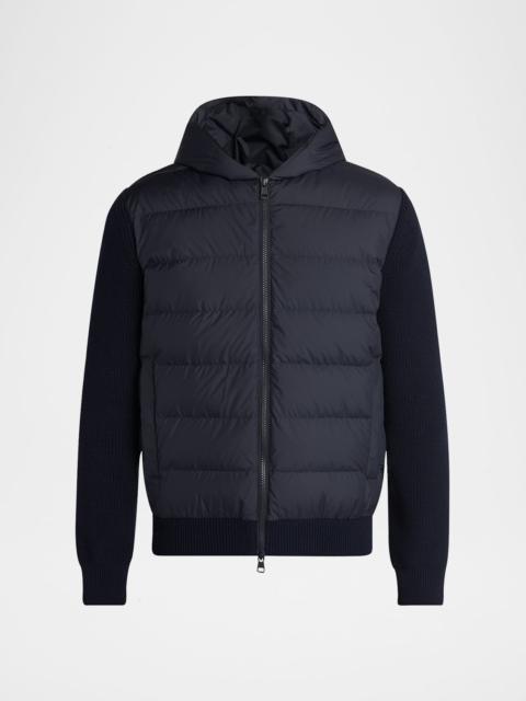 Moncler Men's Down Quilted Wool Knit Hooded Cardigan