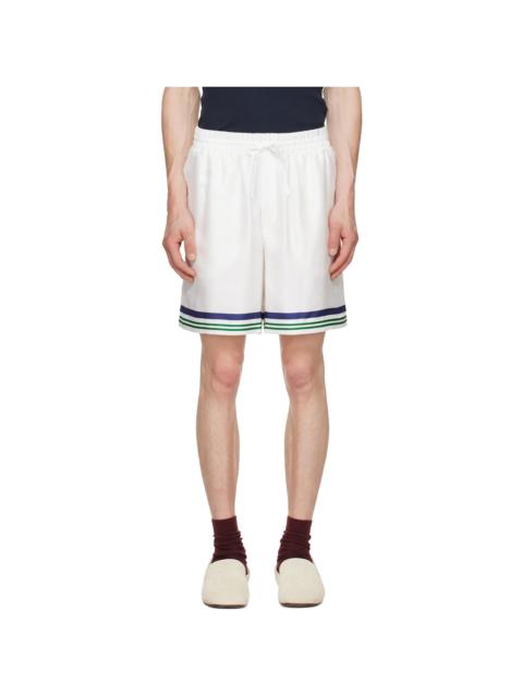 CASABLANCA White Hotel Emblem Silk Shorts