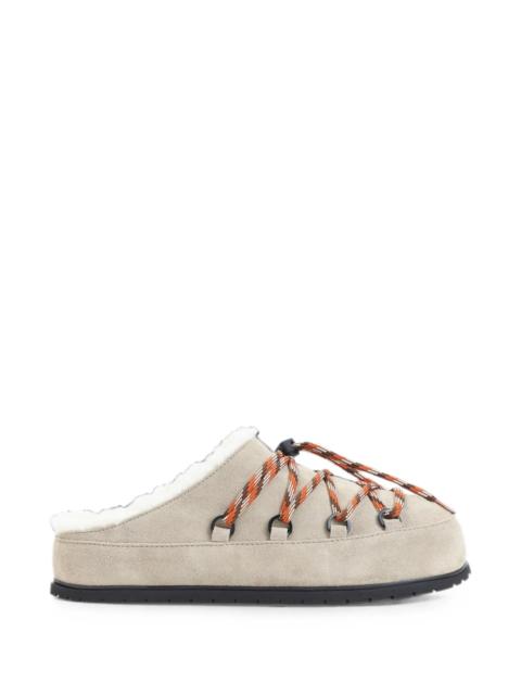 Prada Prada Shearling-trim Lace-up Slippers