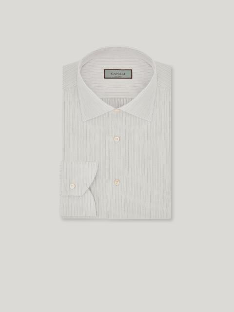 Canali CANALI IMPECCABILE WHITE AND BROWN COTTON STRIPED REGULAR-FIT SHIRT