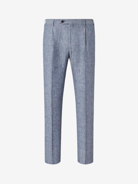 CORNELIANI Single-dart denim blue trousers made from pure linen chambray