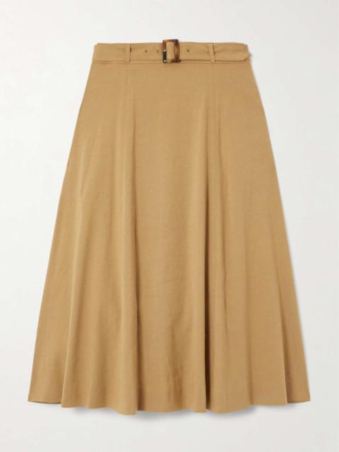 Arwen belted pleated linen-blend midi skirt