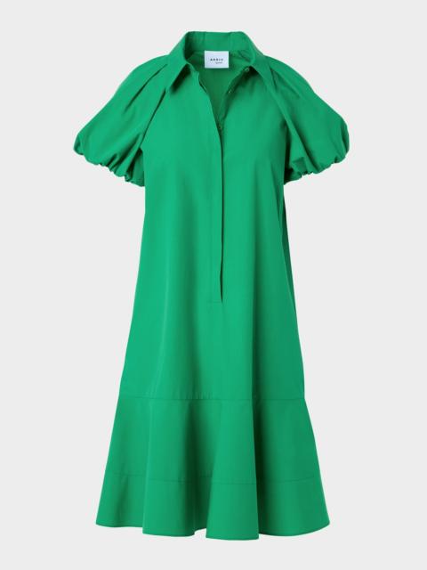 AKRIS Puff-Sleeve Tech Cotton Mini Dress