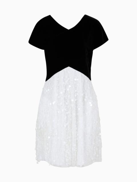 EMPORIO ARMANI Dress with velvet top and skirt with hand-embroidered sequin fringe