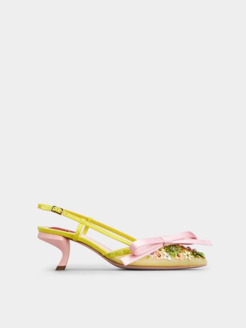 Roger Vivier Virgule Flower Bow Slingback Pumps in Fabric