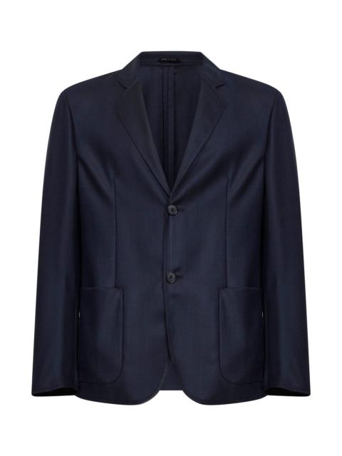 GIORGIO ARMANI Blue chevron wool and cashmere single-breasted jacket