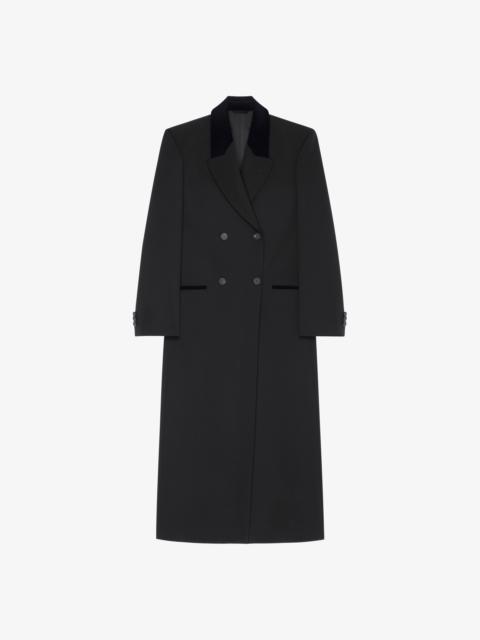 Givenchy DOUBLE BREASTED COAT IN TRICOTINE WOOL WITH VELVET DETAILS