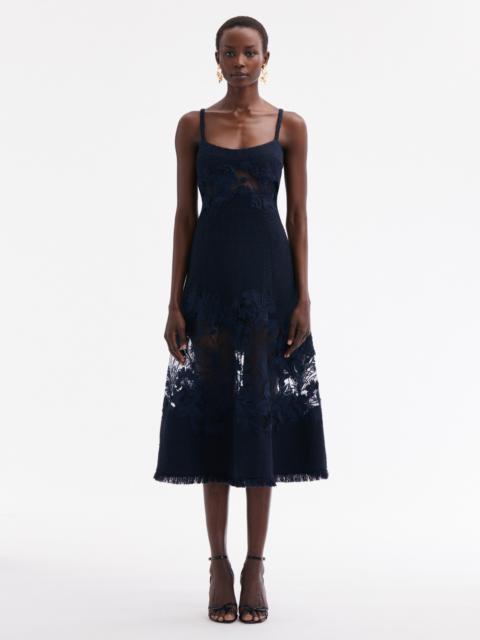 Oscar de la Renta CARNATION GUIPURE INSET TWEED DRESS