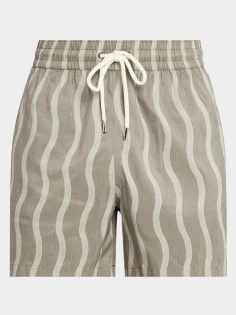 FRESCOBOL CARIOCA Men's Rio Linen-Blend Wavy Stripe Swim Trunks