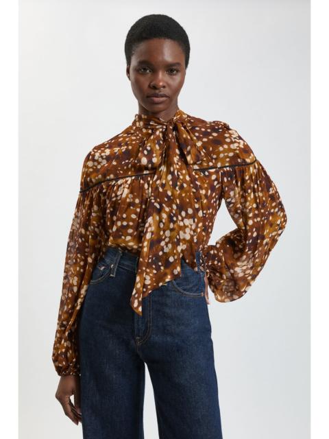 KAREN MILLEN Viscose Animal Print Woven Tie Neck Blouse