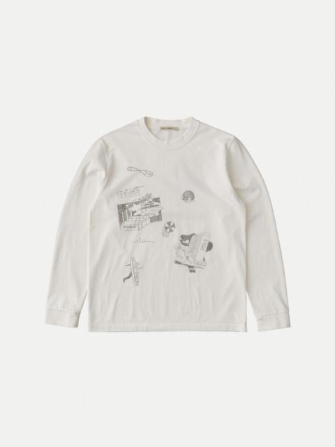 Nudie Jeans Long Sleeve Printed Rebirth Chalk White