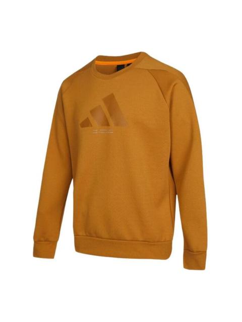 Men's adidas Th Logo Swt Large Logo Round Neck Sports Pullover Brown HE9902