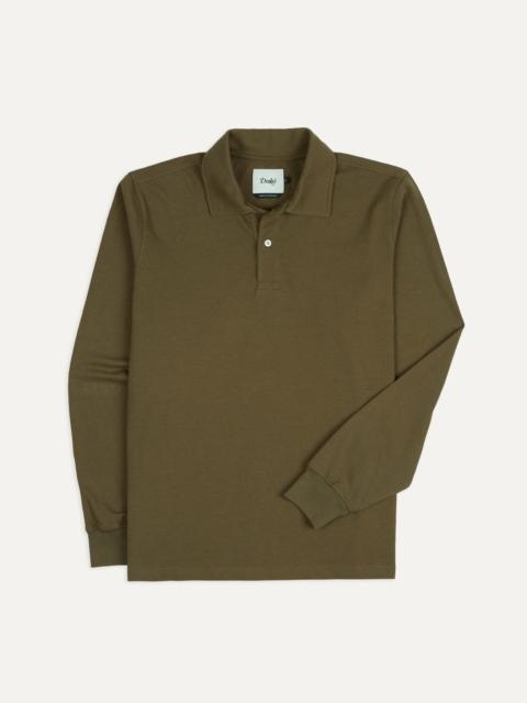 Drake's Olive Cotton Jersey Long-Sleeve Polo Shirt