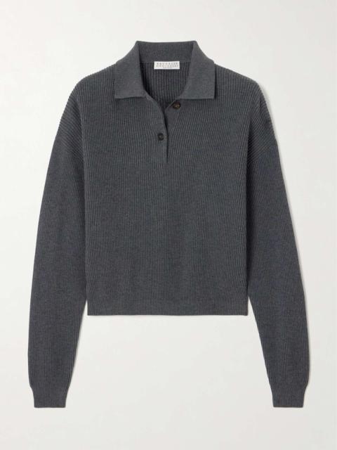 Ribbed cotton polo sweater