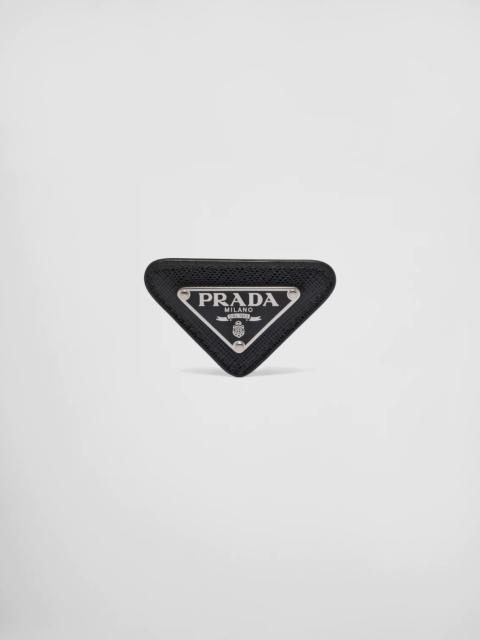 Prada Enameled triangle pin with Saffiano trim