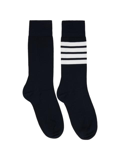 Thom Browne Navy Cotton 4-Bar Mid Calf Socks