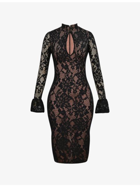 House of CB Pierette keyhole-neck stretch-lace midi dress