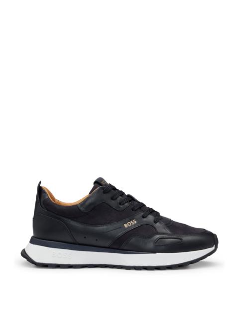 BOSS LEATHER TRAINERS WITH LAYERED UPPERS AND PADDED COLLAR