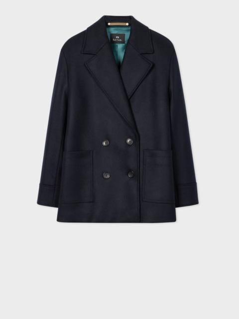 Paul Smith Navy Wool-Cashmere Blend Pea Coat