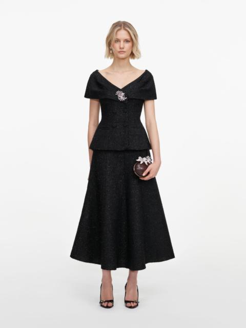 self-portrait Black Tinsel Boucle Brooch Midi Dress