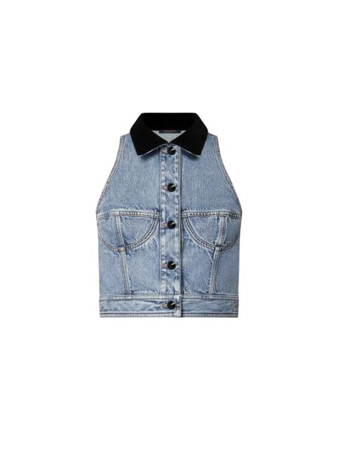 Louis Vuitton Sleeveless Velvet Accent Denim Jacket