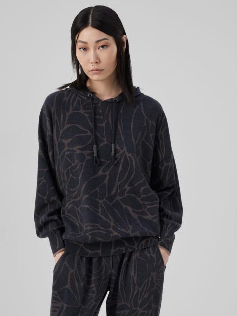 Brunello Cucinelli Virgin wool, cashmere and silk hooded leaves print sweater with monili