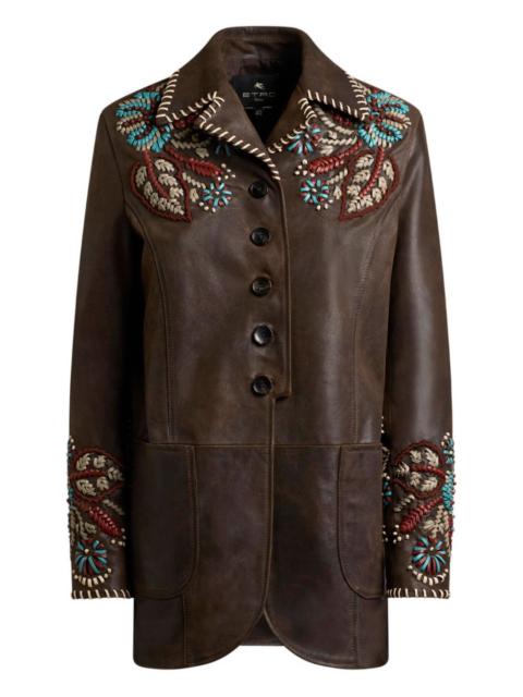 Etro paisley-embroidered leather jacket