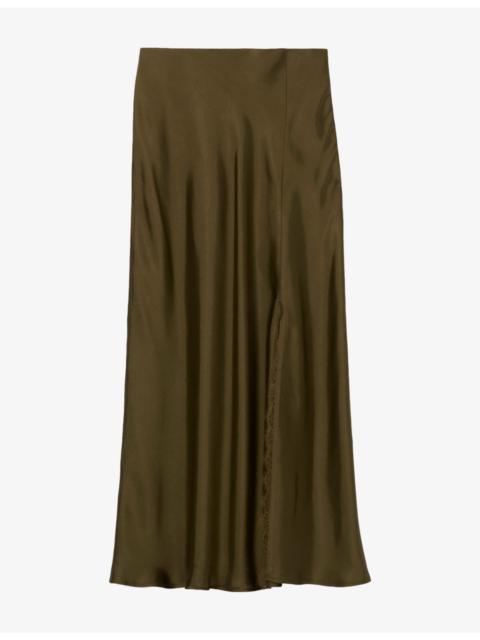 Claudie Pierlot Lace-Trim Satin Midi Skirt