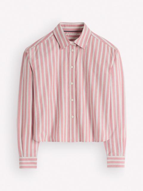 BODEN Sienna Cropped Cotton Shirt-Red, Navy Tram Stripe