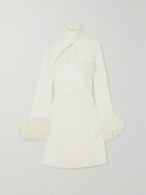 16ARLINGTON Odessa Cutout Feather-trimmed Satin Mini Dress