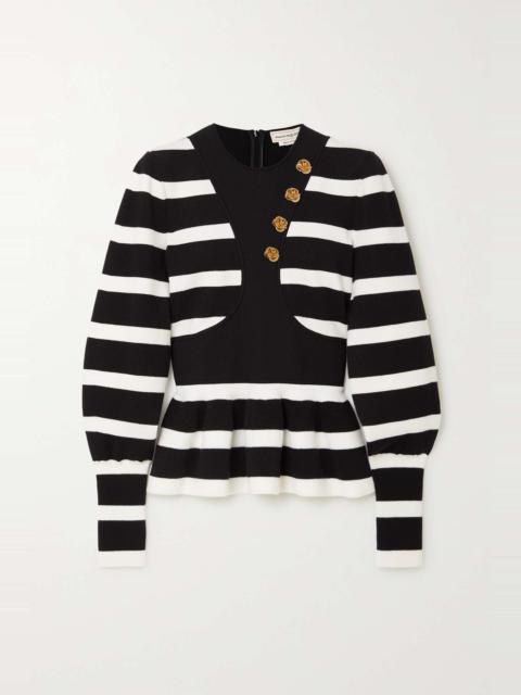 Alexander McQueen Ruffled striped wool-blend peplum sweater