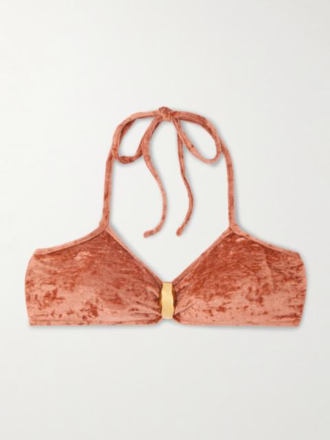 Chloé Embellished Velvet Halterneck Bikini Top